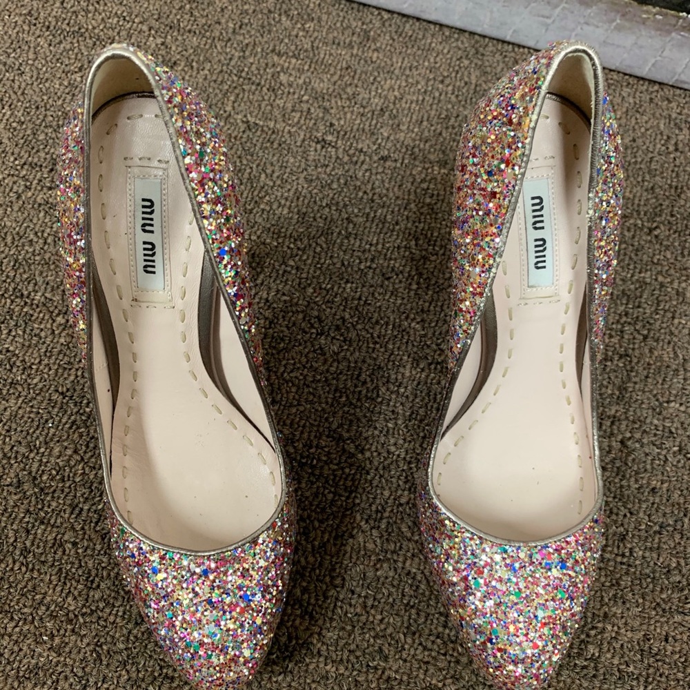 Miu Miu Rainbow Glitter Pointed-toe Pumps - Picture 3 of 9